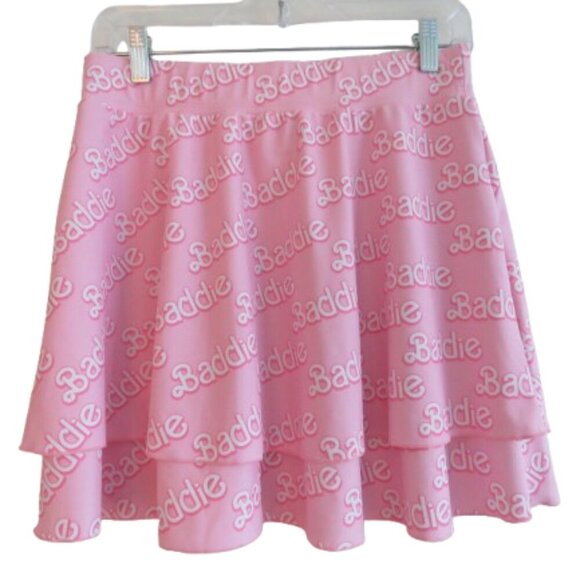 TRUE COLOURS Baddie Barbie Tiered Baby Pink Swim Rave Skirt - Size L - Picture 1 of 11